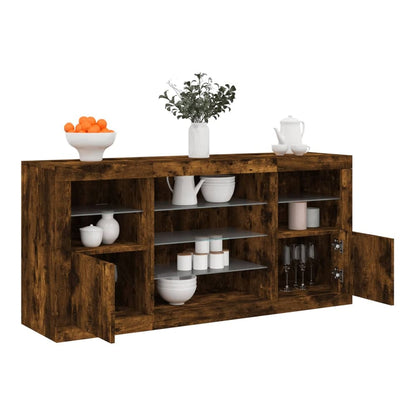 Sideboard with LED Lights 142,5x37x67 cm Smoked oak