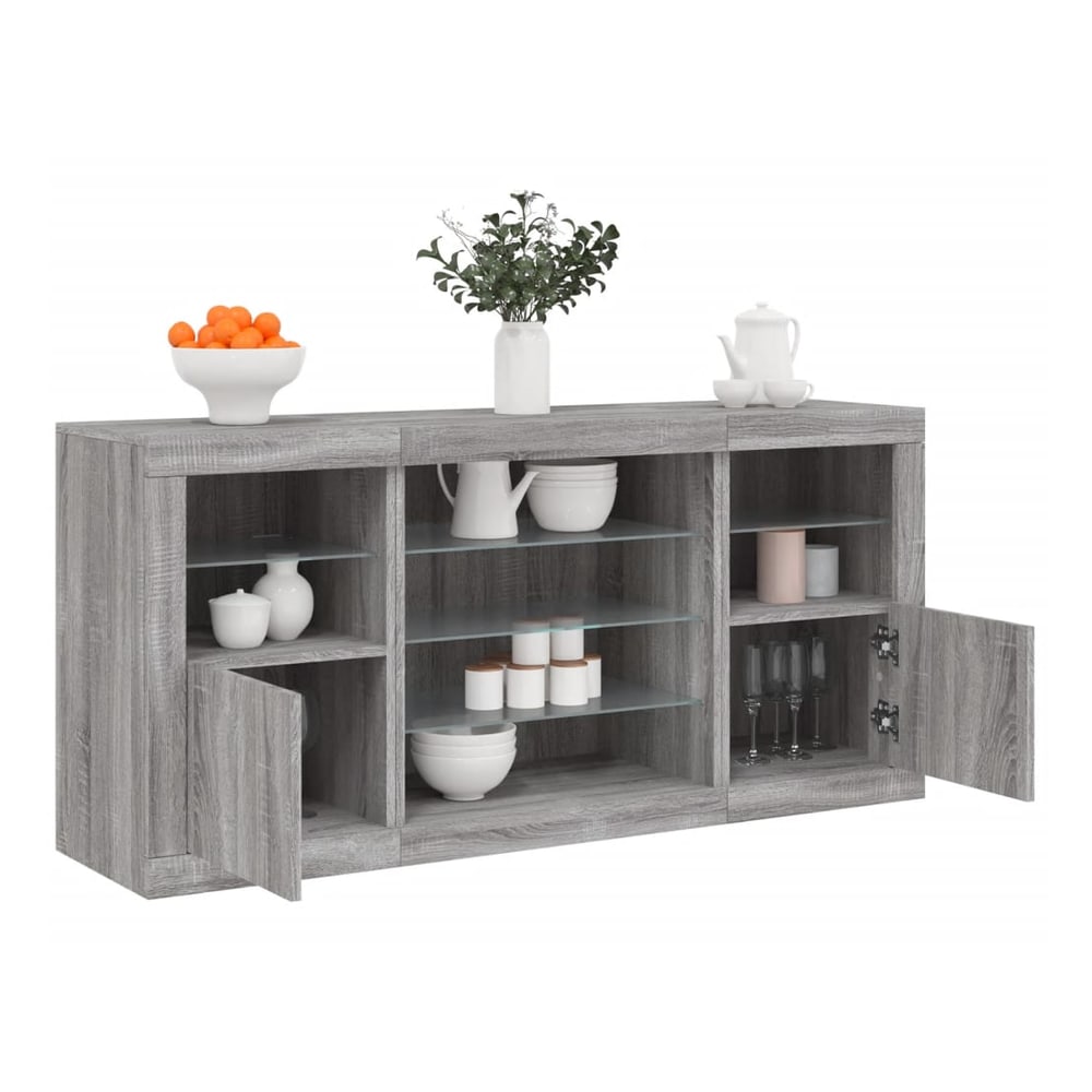 Sideboard with LED Lights 142,5x37x67 cm Grey sonoma