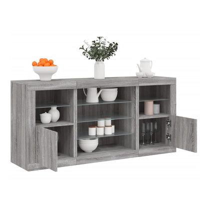Sideboard with LED Lights 142,5x37x67 cm Grey sonoma
