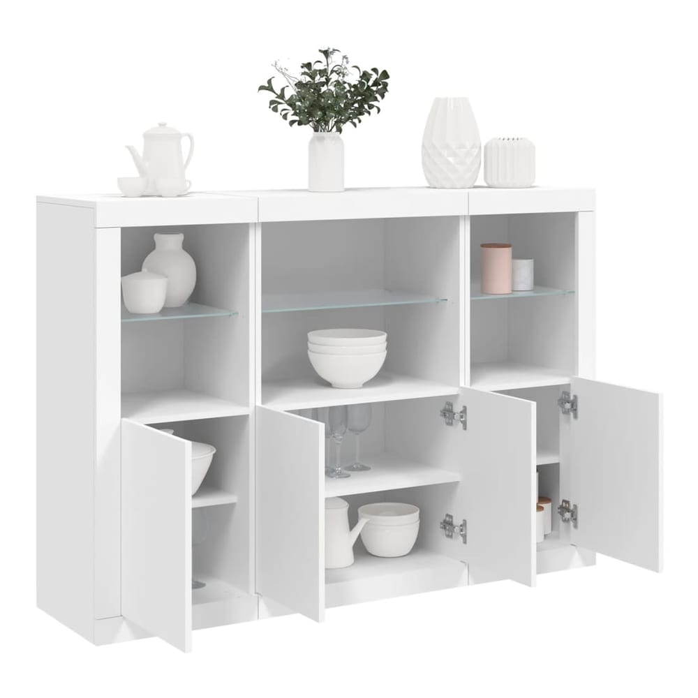 Sideboards with LED Lights 3 pcs Engineered Wood White