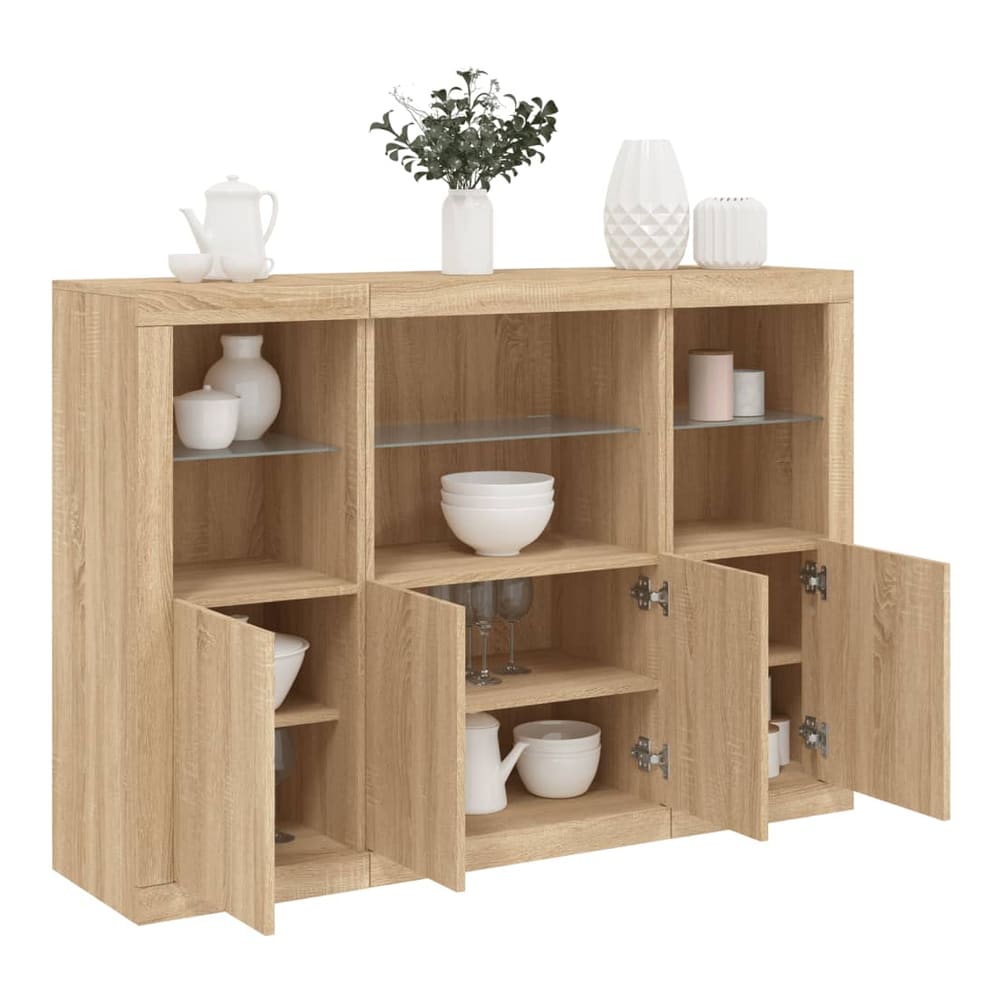 Sideboards with LED Lights 3 pcs Engineered Wood Sonoma oak