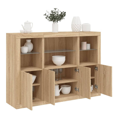 Sideboards with LED Lights 3 pcs Engineered Wood Sonoma oak