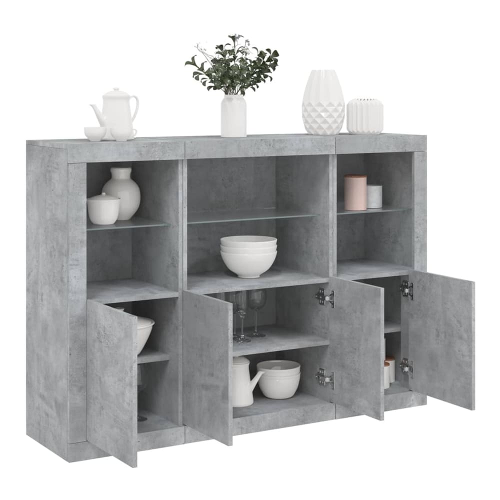 Sideboards with LED Lights 3 pcs Engineered Wood Concrete grey