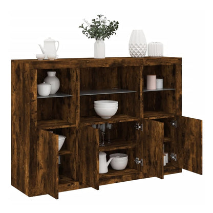Sideboards with LED Lights 3 pcs Engineered Wood Smoked oak