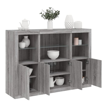 Sideboards with LED Lights 3 pcs Engineered Wood Grey sonoma