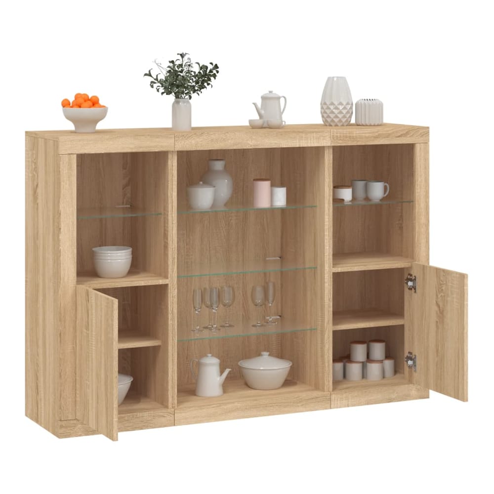Sideboards with LED Lights 3 pcs Engineered Wood Sonoma oak