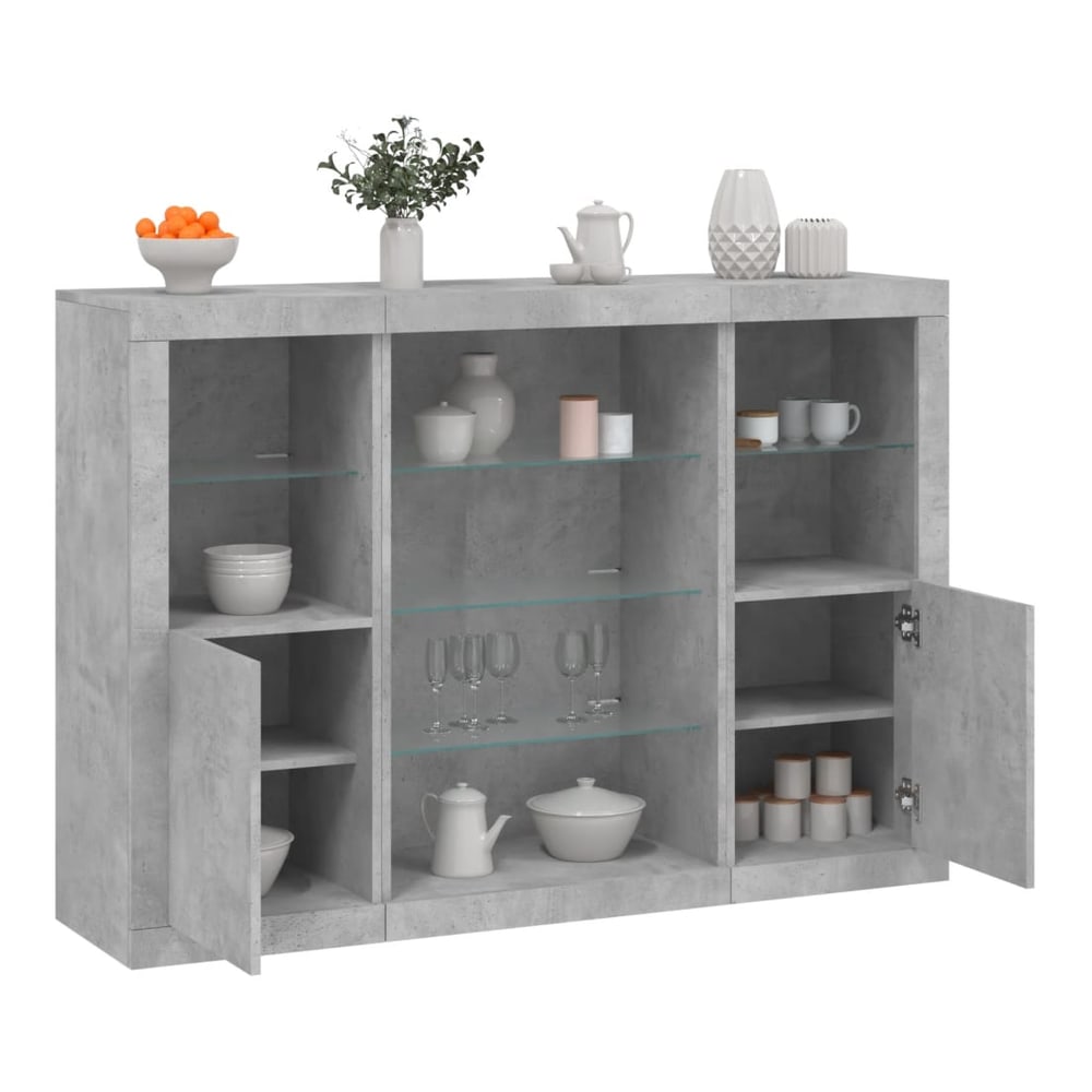 Sideboards with LED Lights 3 pcs Engineered Wood Concrete grey