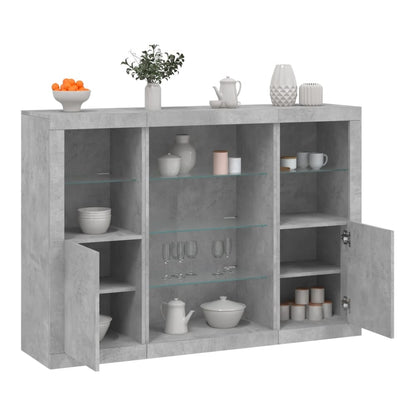Sideboards with LED Lights 3 pcs Engineered Wood Concrete grey