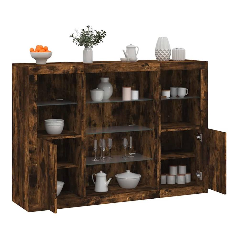 Sideboards with LED Lights 3 pcs Engineered Wood Smoked oak