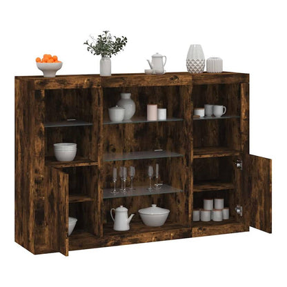 Sideboards with LED Lights 3 pcs Engineered Wood Smoked oak