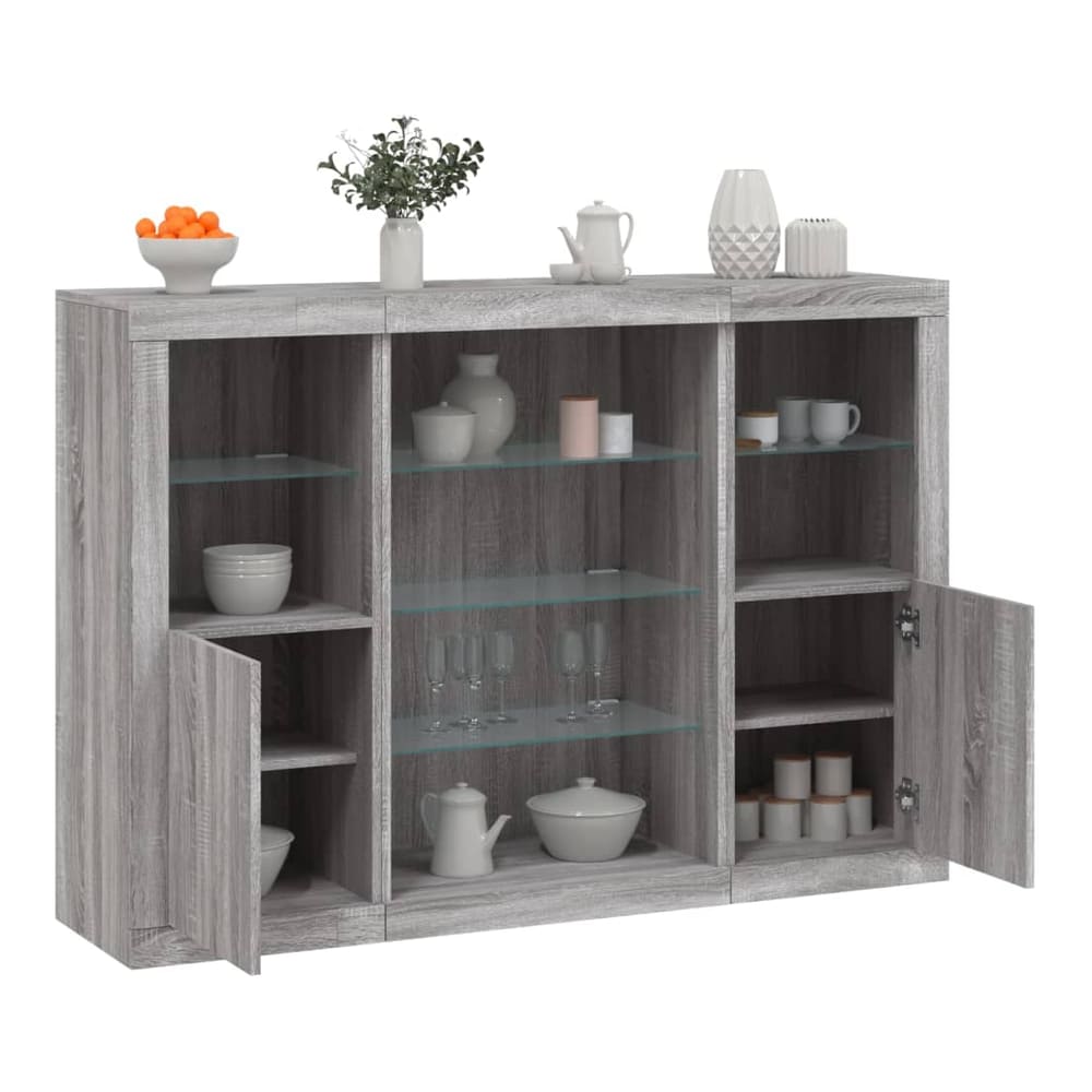 Sideboards with LED Lights 3 pcs Engineered Wood Grey sonoma