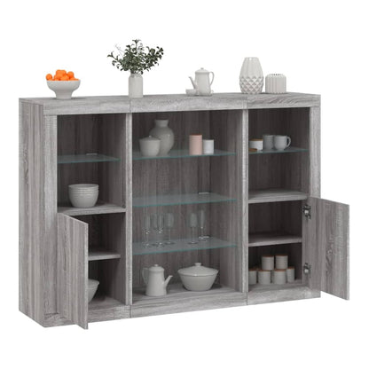 Sideboards with LED Lights 3 pcs Engineered Wood Grey sonoma