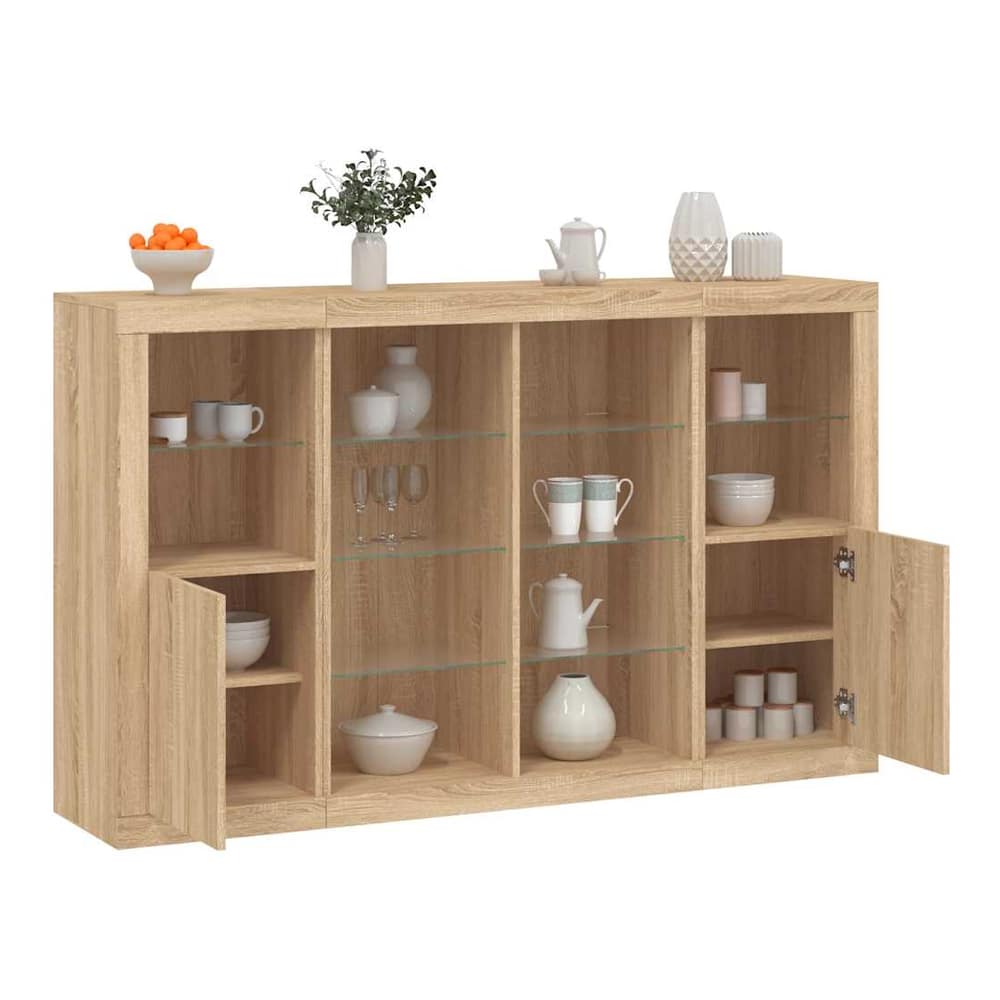 Sideboards with LED Lights 3 pcs Engineered Wood Sonoma oak