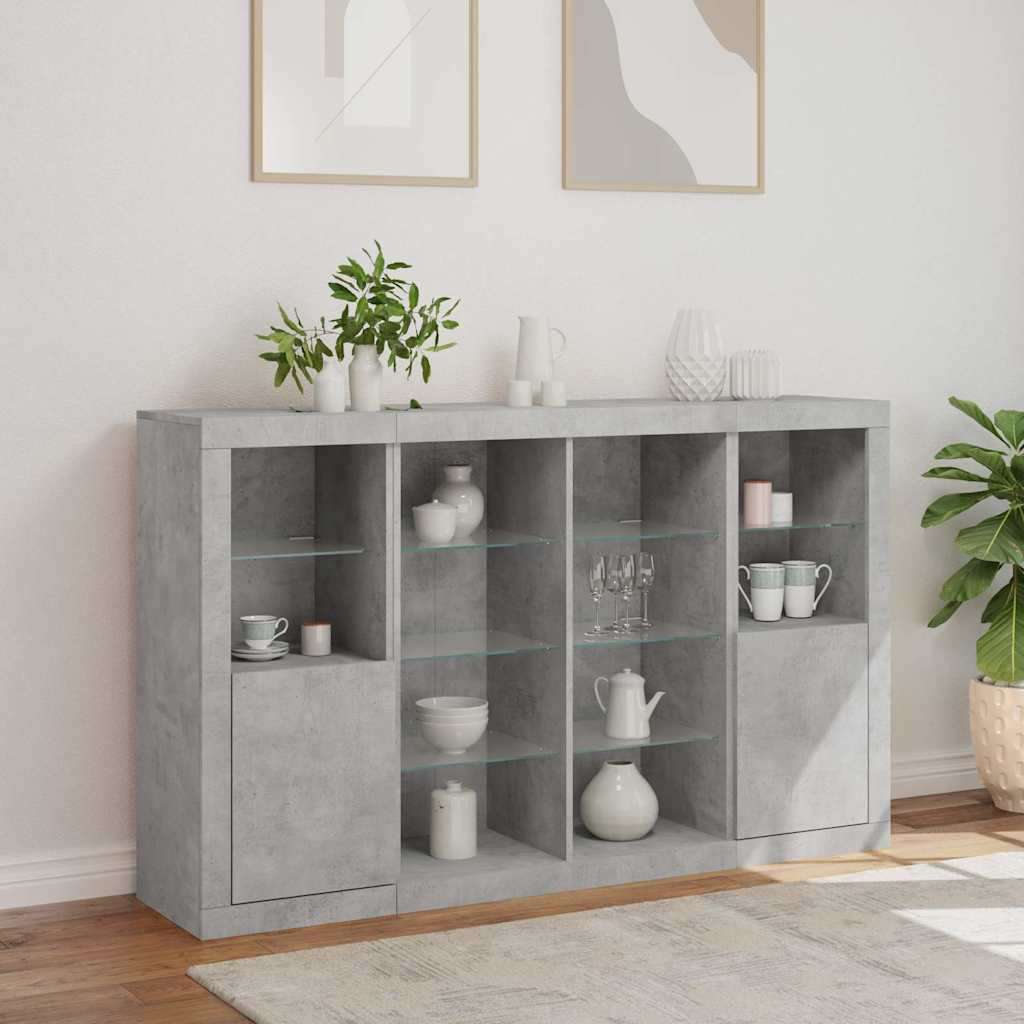Sideboards with LED Lights 3 pcs Engineered Wood Concrete grey