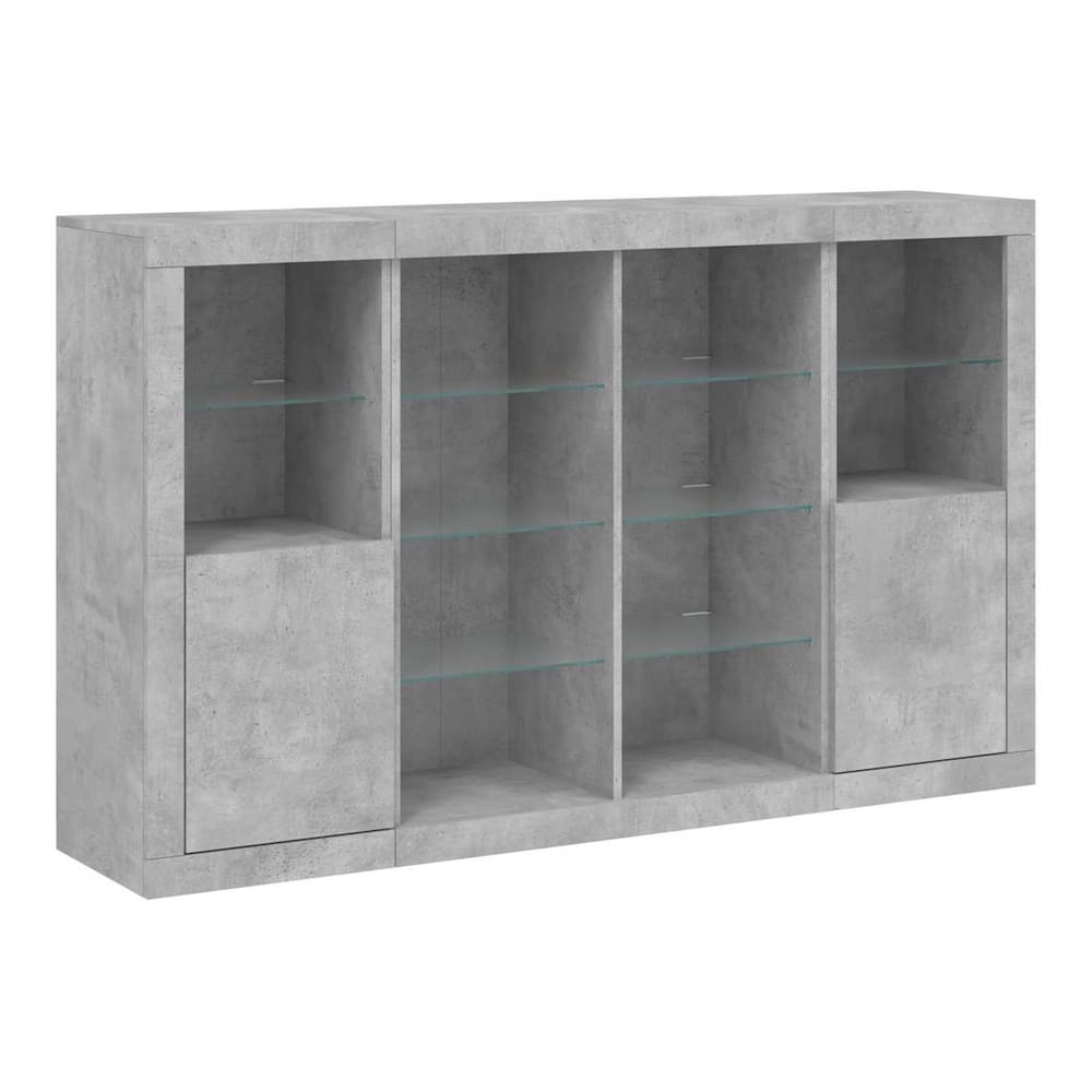 Sideboards with LED Lights 3 pcs Engineered Wood Concrete grey