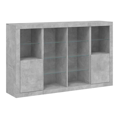 Sideboards with LED Lights 3 pcs Engineered Wood Concrete grey