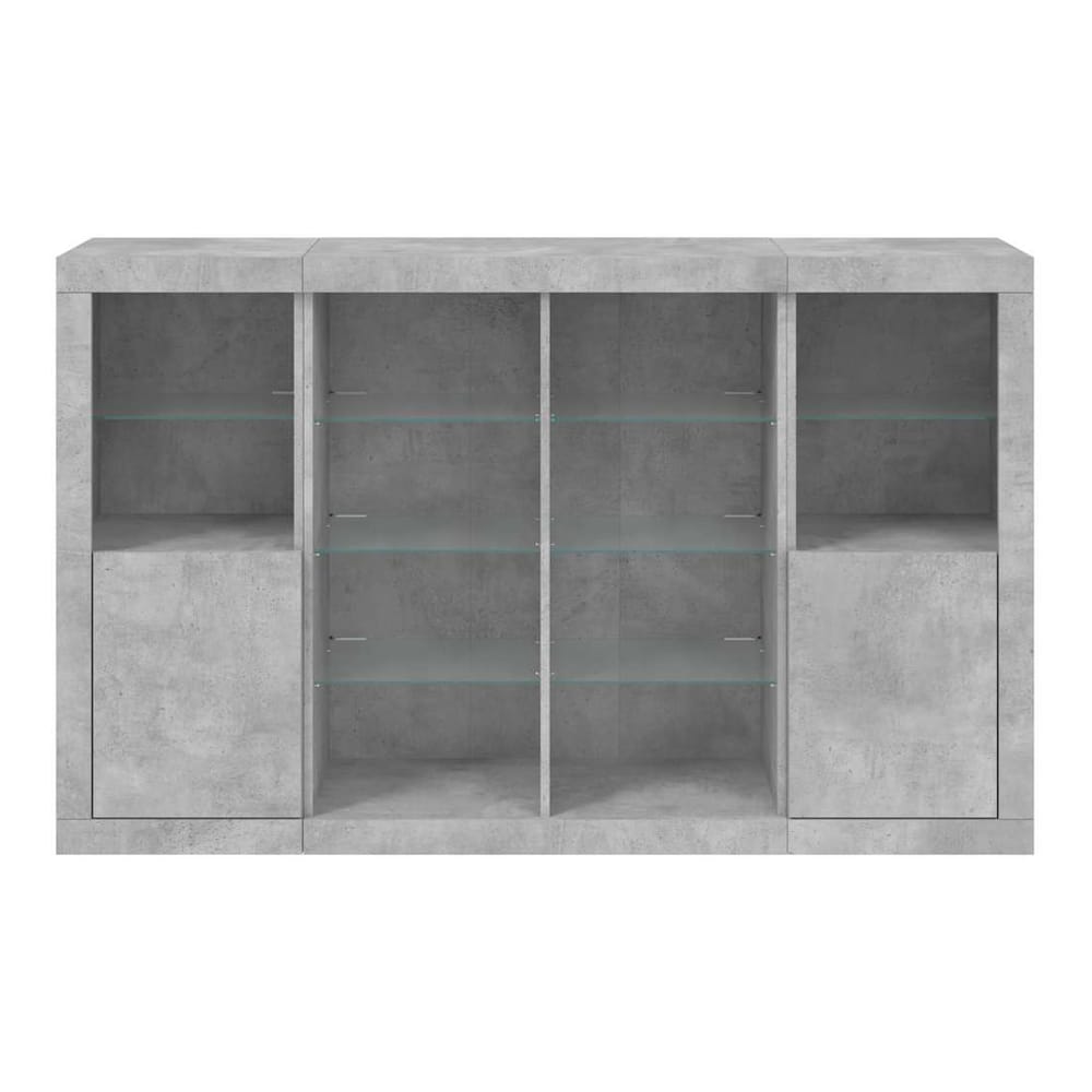 Sideboards with LED Lights 3 pcs Engineered Wood Concrete grey