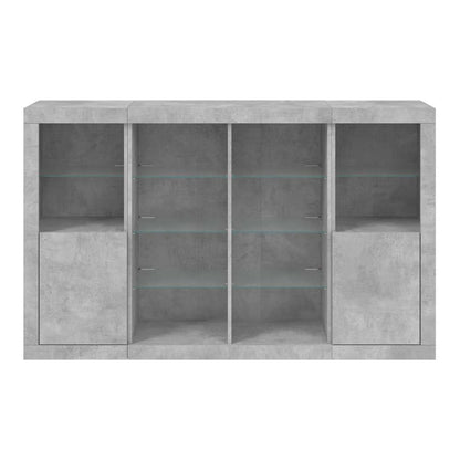 Sideboards with LED Lights 3 pcs Engineered Wood Concrete grey