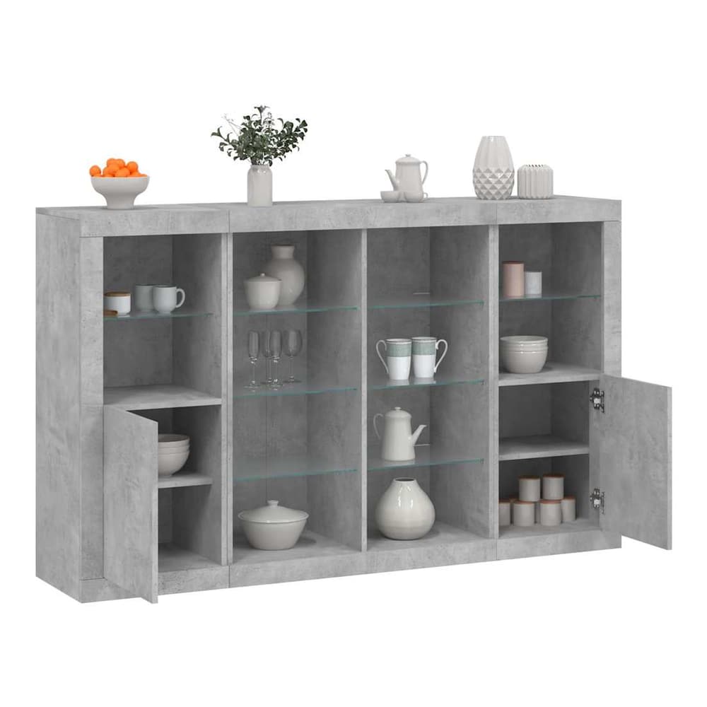 Sideboards with LED Lights 3 pcs Engineered Wood Concrete grey