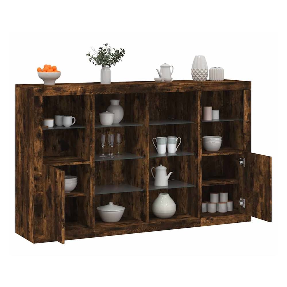 Sideboards with LED Lights 3 pcs Engineered Wood Smoked oak