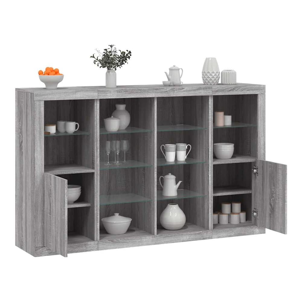 Sideboards with LED Lights 3 pcs Engineered Wood Grey sonoma