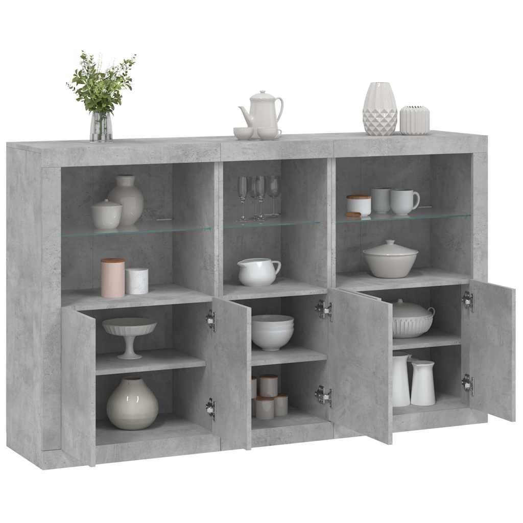 Sideboard with LED Lights 162x37x100 cm Concrete grey