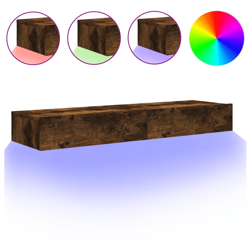 vidaXL TV Cabinets with LED Lights 2 pcs Smoked Oak 60x35x15.5 cm 2