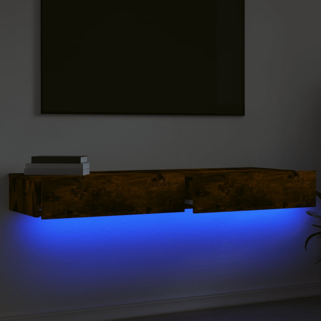 vidaXL TV Cabinets with LED Lights 2 pcs Smoked Oak 60x35x15.5 cm 4