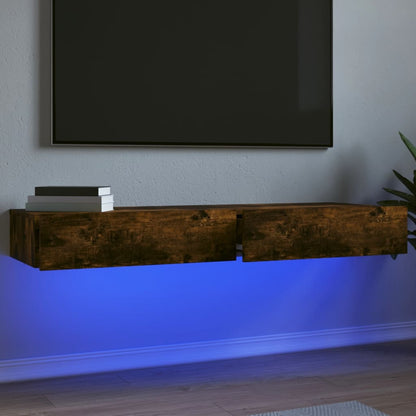 vidaXL TV Cabinets with LED Lights 2 pcs Smoked Oak 60x35x15.5 cm 1