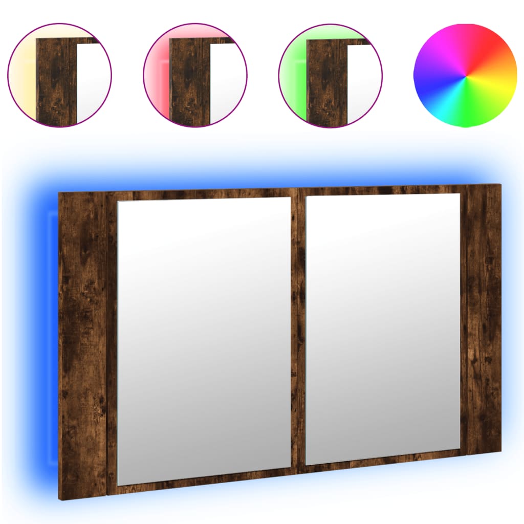 vidaXL LED Bathroom Mirror Cabinet Smoked Oak 80x12x45 cm Acrylic 2