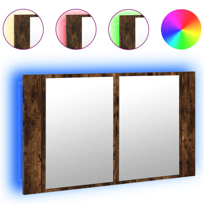 vidaXL LED Bathroom Mirror Cabinet Smoked Oak 80x12x45 cm Acrylic 2