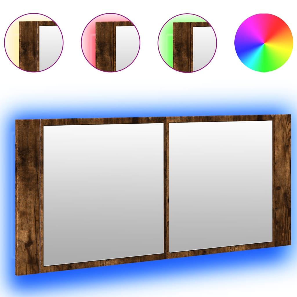 LED Bathroom Mirror Cabinet 100x12x45 cm Acrylic Smoked oak