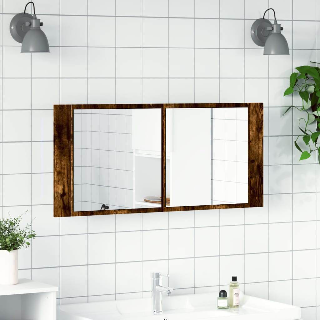 LED Bathroom Mirror Cabinet 100x12x45 cm Acrylic Smoked oak