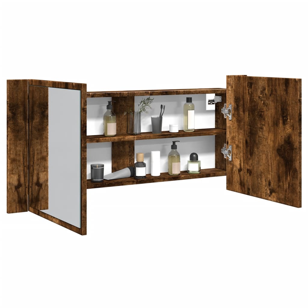 LED Bathroom Mirror Cabinet 100x12x45 cm Acrylic Smoked oak