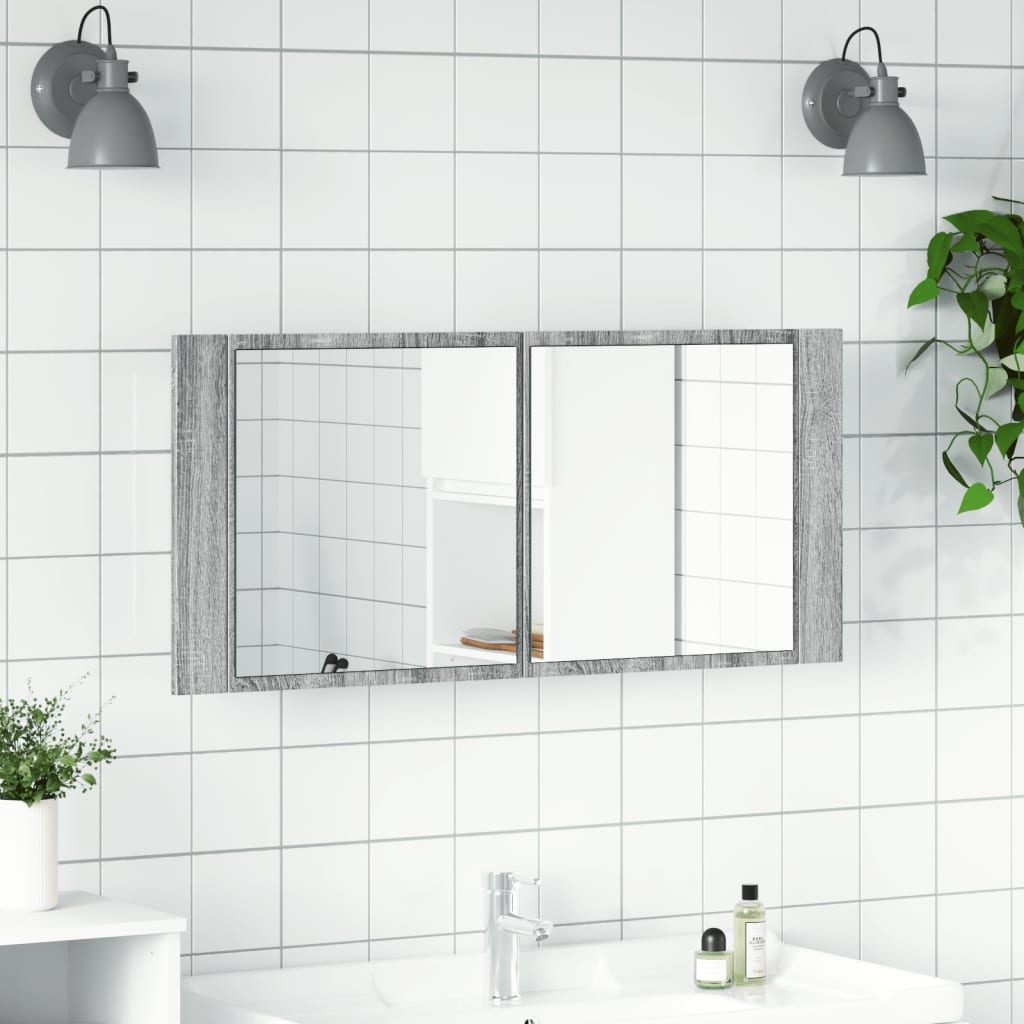 vidaXL LED Bathroom Mirror Cabinet Grey Sonoma 100x12x45 cm 3