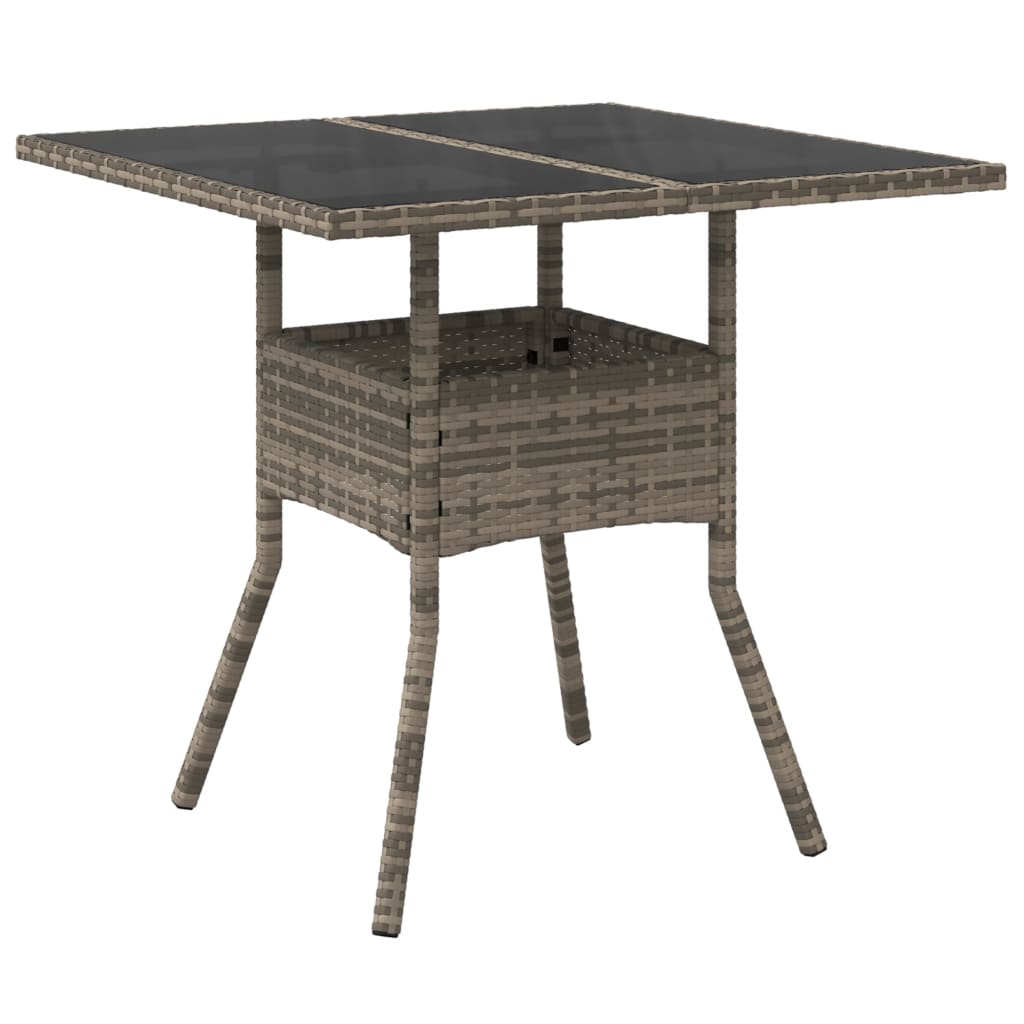 vidaXL Garden Table with Glass Top Grey 80x80x75 cm Poly Rattan 2