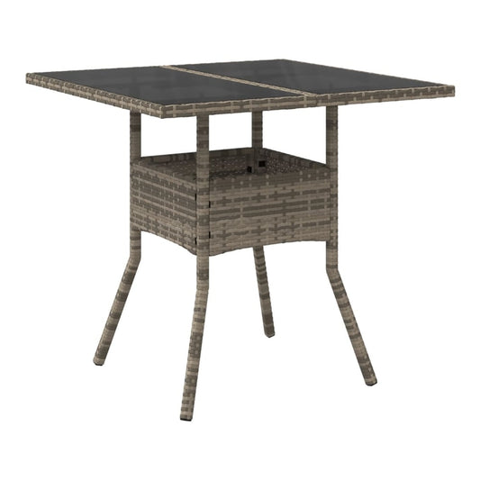 Garden Table with Top 80x80x75 cm Poly Rattan Grey Glass