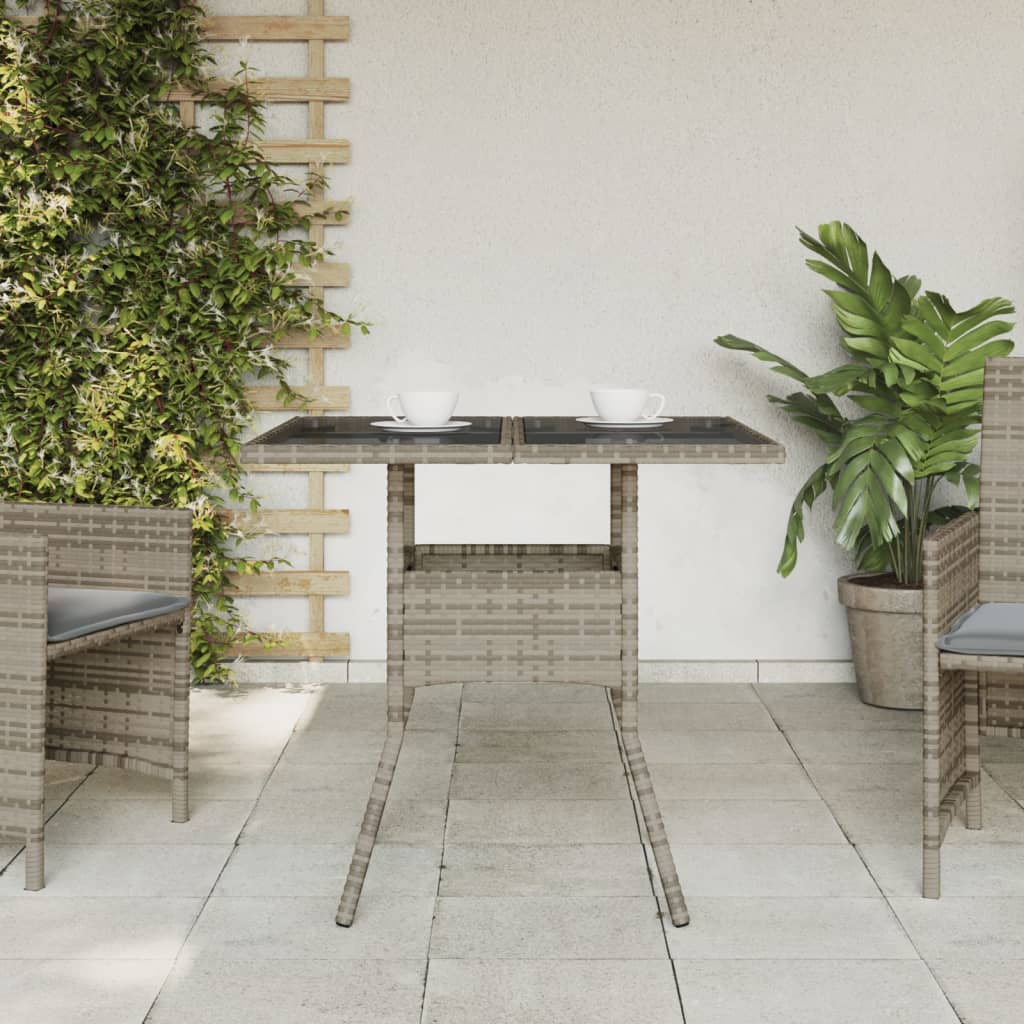 vidaXL Garden Table with Glass Top Grey 80x80x75 cm Poly Rattan 3