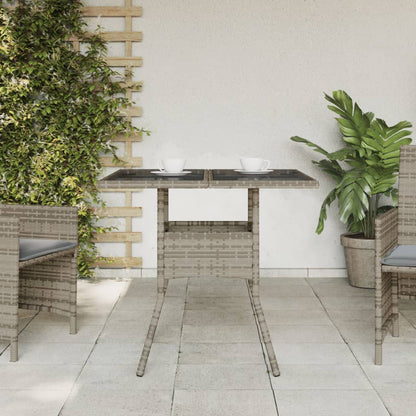 vidaXL Garden Table with Glass Top Grey 80x80x75 cm Poly Rattan 3