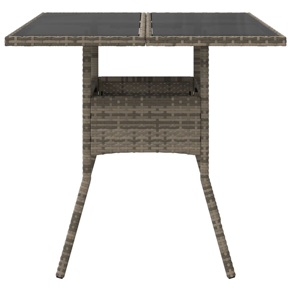 vidaXL Garden Table with Glass Top Grey 80x80x75 cm Poly Rattan 4