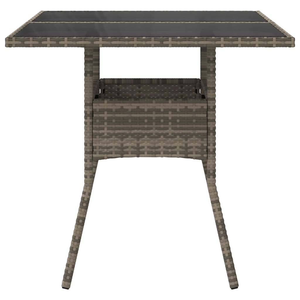 vidaXL Garden Table with Glass Top Grey 80x80x75 cm Poly Rattan 5