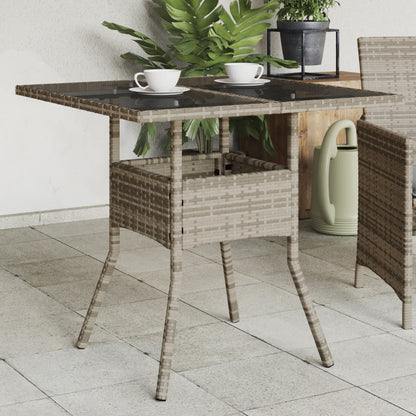 vidaXL Garden Table with Glass Top Grey 80x80x75 cm Poly Rattan 1