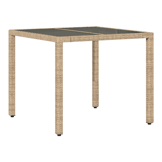 Garden Table with Glass Top 90x90x75 cm Poly Rattan Beige