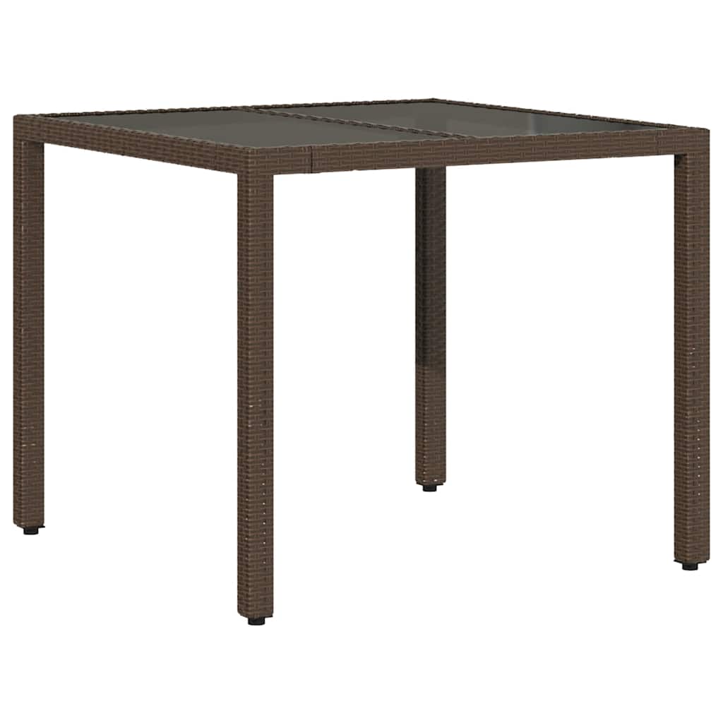 Garden Table with Glass Top 90x90x75 cm Poly Rattan Brown