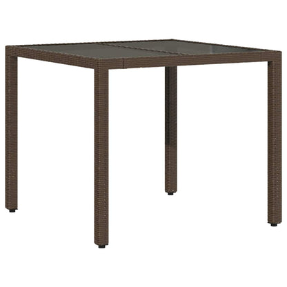 Garden Table with Glass Top 90x90x75 cm Poly Rattan Brown