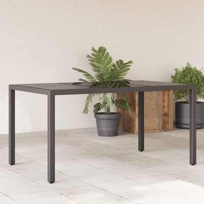 Garden Table with Glass Top 150x90x75 cm Poly Rattan Black