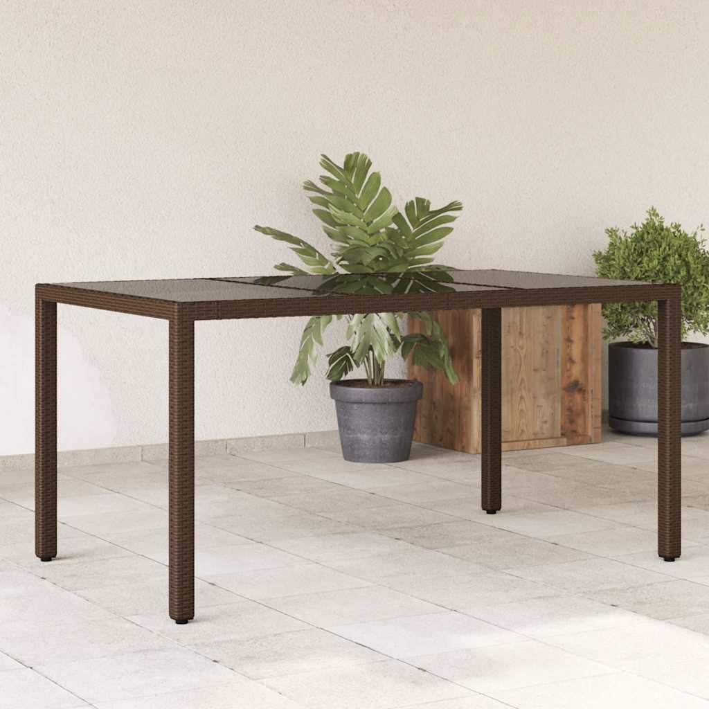 Garden Table with Glass Top 150x90x75 cm Poly Rattan Brown