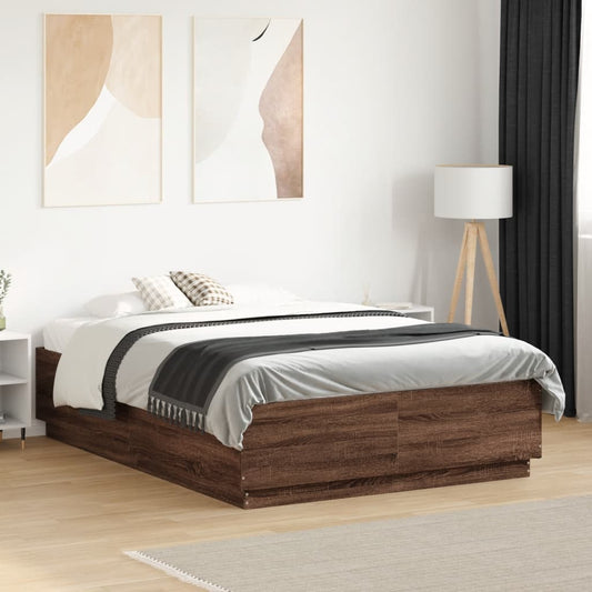 Bed Frame with LED without Mattress 120x190 cm Brown oak