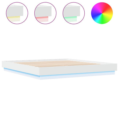 Bed Frame with LED without Mattress 200x200 cm White
