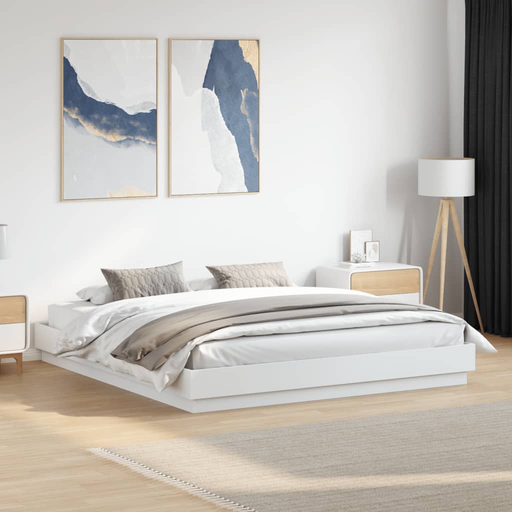 Bed Frame with LED without Mattress 200x200 cm White